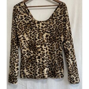 MissMoly Leopard Print Twist Front Top XL Long Sleeve Ruched V Neck Shirt NWT